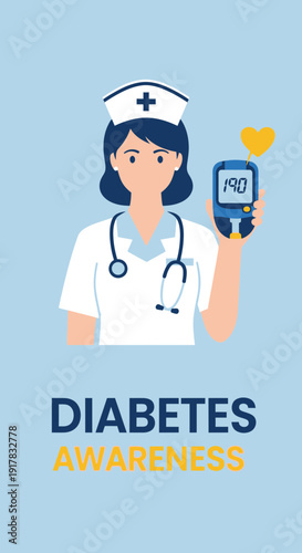 Empathetic Healthcare Professional Showcasing Diabetes Awareness, Medical Illustration Depiction