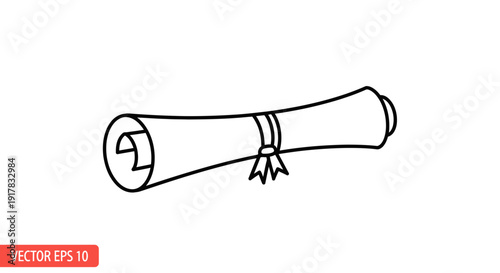 Simple Black and White Diploma Scroll Illustration.