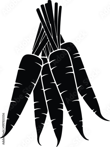 silhouette bunch of fresh carrots with green tops vector design