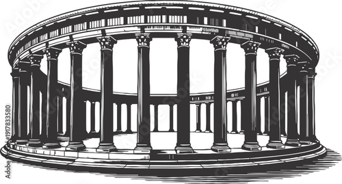 Classical circular colonnade with corinthian columns and entablature in architectural design