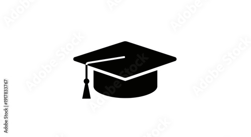 Black Graduation Cap with Tassel Illustration.