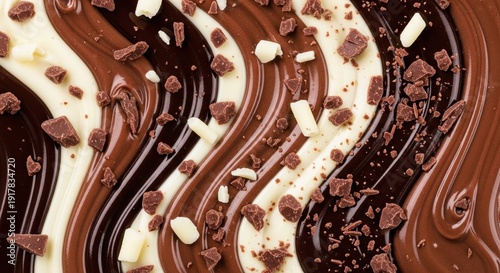 High-Quality Background Chocolate with Dark and White Curls featuring Fudge Cubes