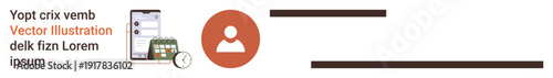 Task planning, identity management, mobile interface, scheduling, user services, organization. Mobile interface with a calendar and clock beside a profile symbol. Task planning and identity