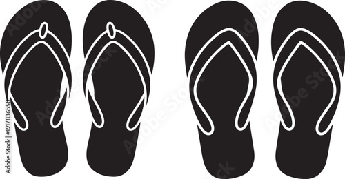 Two pairs of flip flops vector illustration silhouettes for holiday