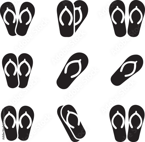 Set of various vector flip-flop sandals, illustration with different angles