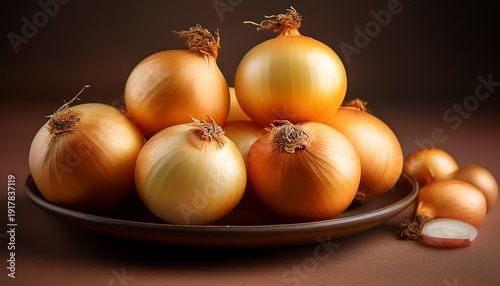 a bunch of fresh yellow onions on a plate