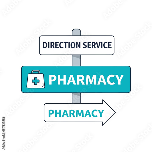 Essential Pharmacy Directional Sign Illustrating Healthcare Assistance And Service Guidance