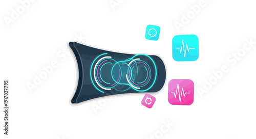 Stylized Headphones with Neon Accents and Icons.