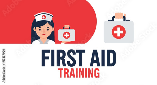 First Aid Illustration Nurse Holding First Aid Kit for Medical Education Training