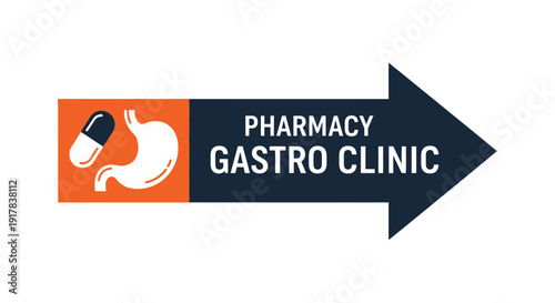 Gastroenterology Pharmacy Clinic Arrow Sign, Healthcare, Medical Symbol and Directional Concept