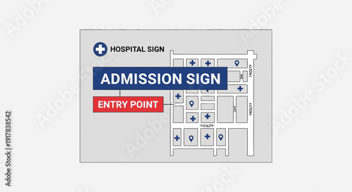 Hospital Admission And Entry Point Directional Sign Indicating Facility Navigation.
