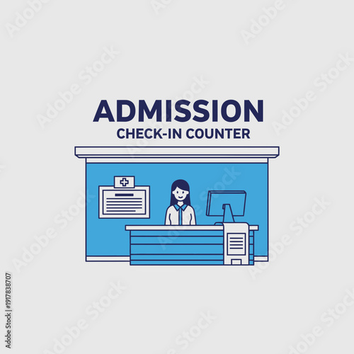 Hospital Admission Check-In Counter Illustration Depicting Healthcare and Patient Information