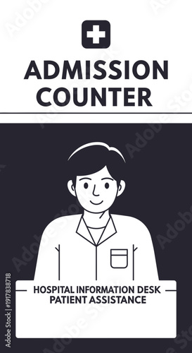 Hospital Admission Counter Illustrative Design Featuring Healthcare Professional and Patient