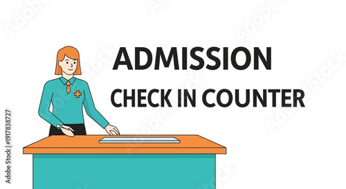Hospital Admission Counter Illustration with Healthcare Worker and Check In Process Depicted