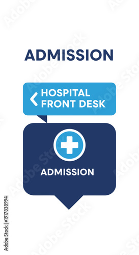 Hospital Admission Signage Featuring Guidance to Front Desk and Medical Iconography Representation