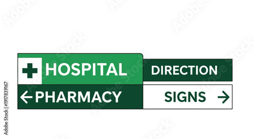Hospital And Pharmacy Directional Signage, Indicating Pathways And Providing Guidance