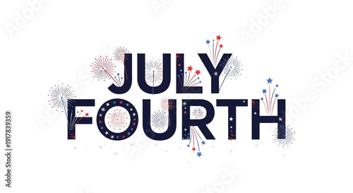 July Fourth greeting card vector illustration with fireworks