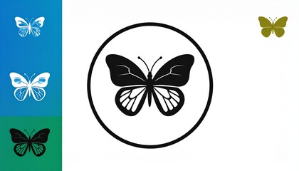 Colorful butterflies set in circle frame on vibrant gradient background minimalist design