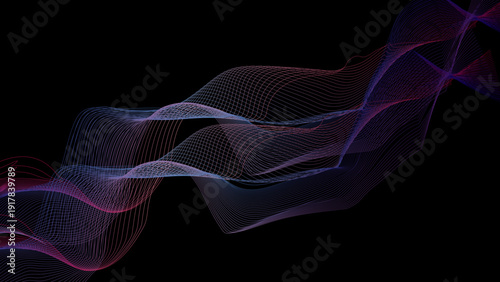 Abstract Flowing Wave Lines Over Dark Background With Neon Purple and Blue Light Trails


