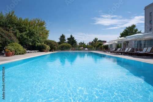 Wallpaper Mural Clear blue outdoor swimming pool with lounge chairs on a sunny day Torontodigital.ca
