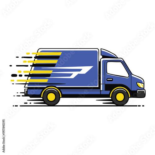 Fast Blue Delivery Truck Vector Illustration with Speed Lines for Express Shipping Service