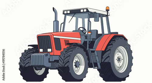 Red Tractor Vehicle Illustration.