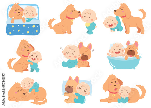 Cute Baby and Puppy Daily Life Moments Cartoon