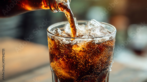 A close-up view of a diet drink being poured into a glass