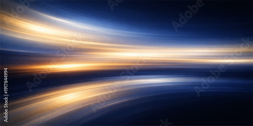 A beautiful summer landscape of a vibrant orange sunrise and sunset over the blue ocean horizon with glowing clouds and abstract sunlight reflecting on the sea water