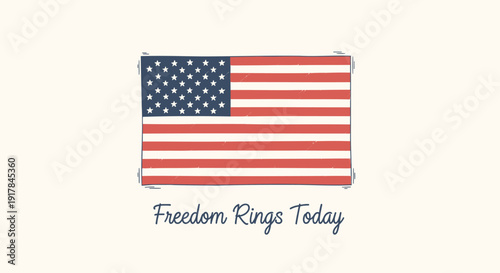 American flag icon with freedom rings today text, patriotic symbol, vector illustration