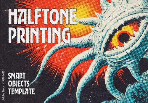 Halftone Printing Photo Effect Mockup