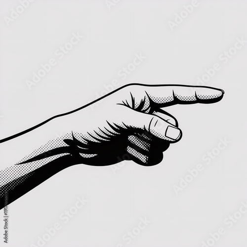 Vintage Pointing Hand Illustration Retro Index Finger Directional Sign Gesture Black and White Pop Art Comic Style Graphic