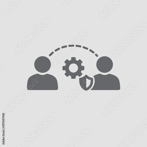 Team Collaboration and Security – Partnership, Gear Mechanism and Shield Protection Icon Illustration