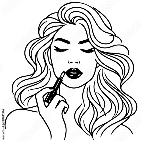 Woman Apply Lipstick Illustration.