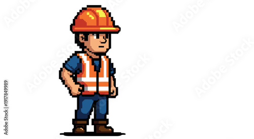 Pixel art construction worker character in safety gear