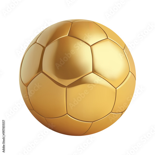 Golden soccer ball trophy for winning team award in 3D render, isolated on transparent background, png