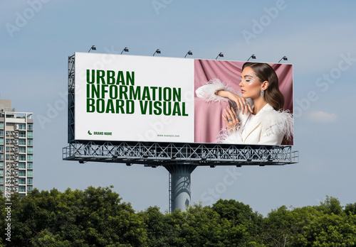 Realistic Outdoor Modern Skyline Billboard Mockup