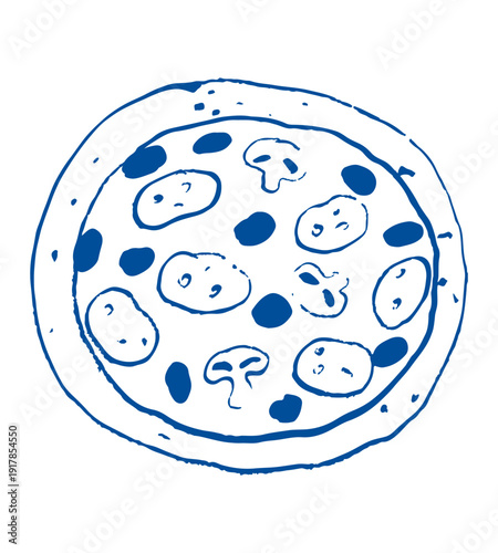 Hand drawn illustration of Italian Mediterranean pizza