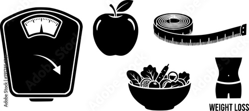 Weight loss journey through healthy nutrition balanced diet regular exercise body transformation and fitness tracking goals