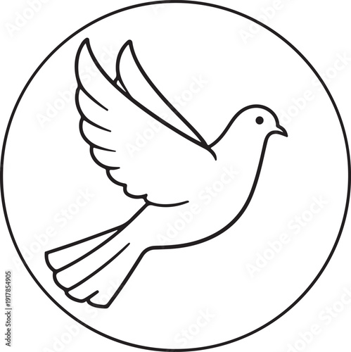 A simple line drawing of a dove inside a circular frame symbolizing peace.