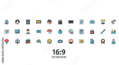 A collection of various icons representing different functions and tools displayed on a digital interface in a grid layout from a top-down viewpoint