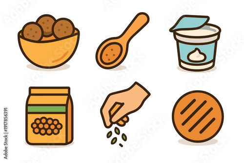 Bowl of cookies with cream and ingredients on a table during a cooking moment in the kitchen