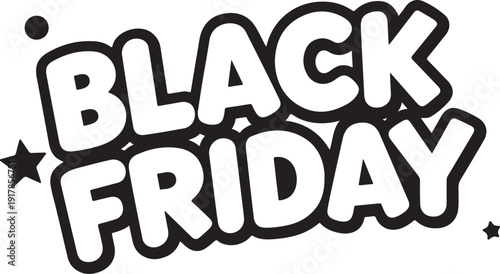 Black friday promotional graphic with star accents and bold lettering