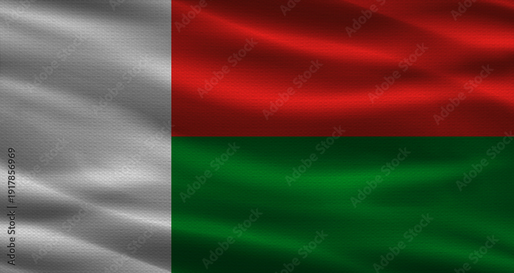 Fototapeta premium Malagasy flag with fabric texture. Realistic flag of Madagascar waving