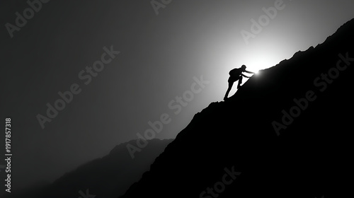 A silhouette of a person climbing a mountain, depicting overcoming challenges (1)