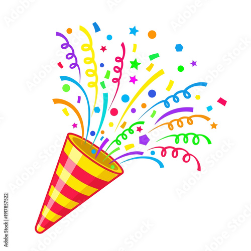 Colorful Party Popper with Confetti Vector Illustration – Festive Celebration Clipart