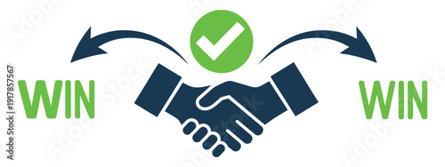 Win-win handshake deal icon, vector illustration representing business agreements, partnership, collaboration, mutual success, contract signing, teamwork, negotiation, and professional digital or 