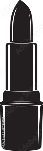 black lipstick cosmetic product opened with off in simple studio setting beauty fashion style illustration makeup advertising promotion presentation