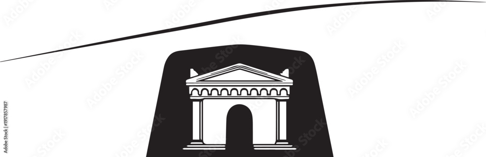 Fototapeta premium Ancient temple vector silhouette with classical architecture and columns on dark background