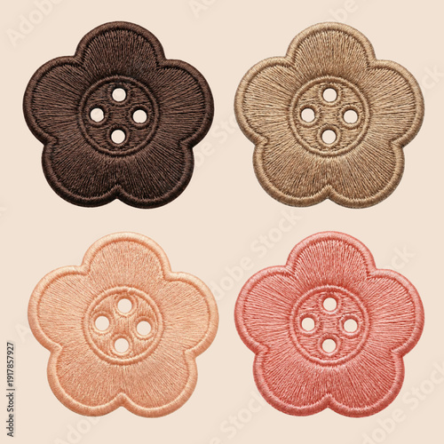 Set of Four Embroidered Floral Patches